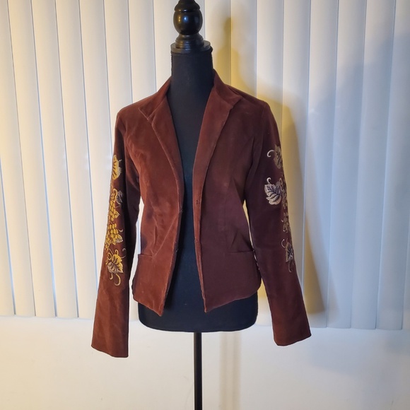 NWOT Brown Corduroy Jacket with Intricate Embroidery - Picture 3 of 5